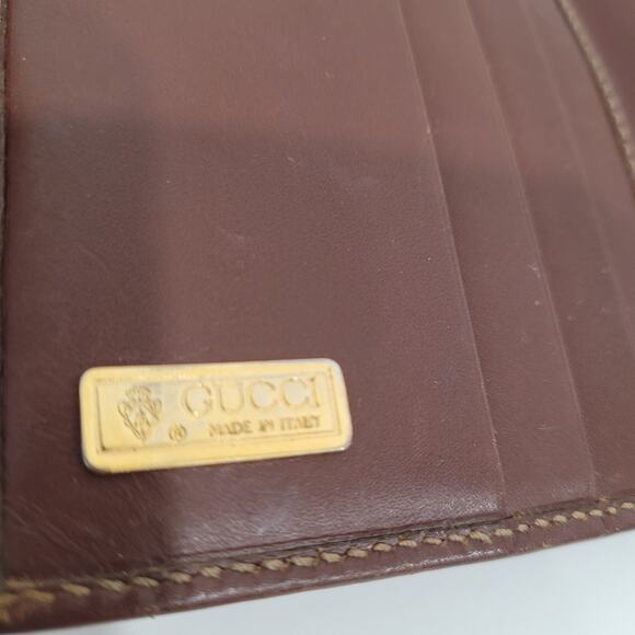 GUCCI Vintage GG Wallet Medium Bifold Brown Coin Bill Purse Kisslock Leather - Picture 5 of 15